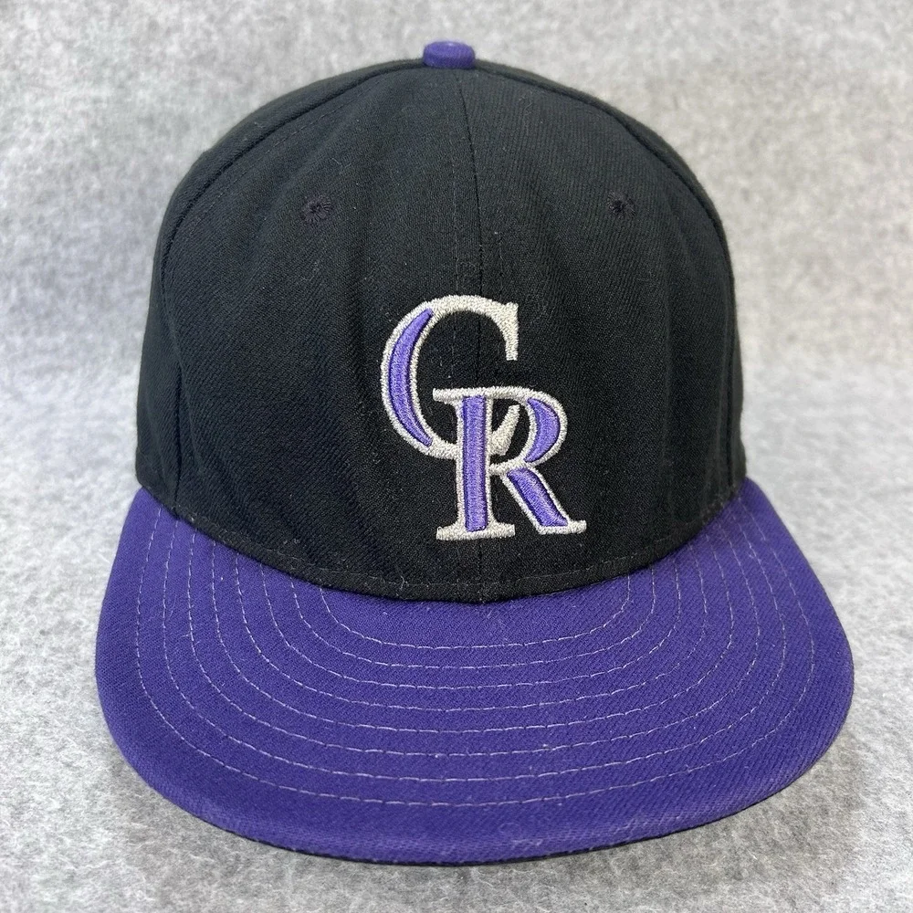 New Era Colorado Rockies Fitted Hat 7 5/8 Black Purple MLB Byers On Field Cap